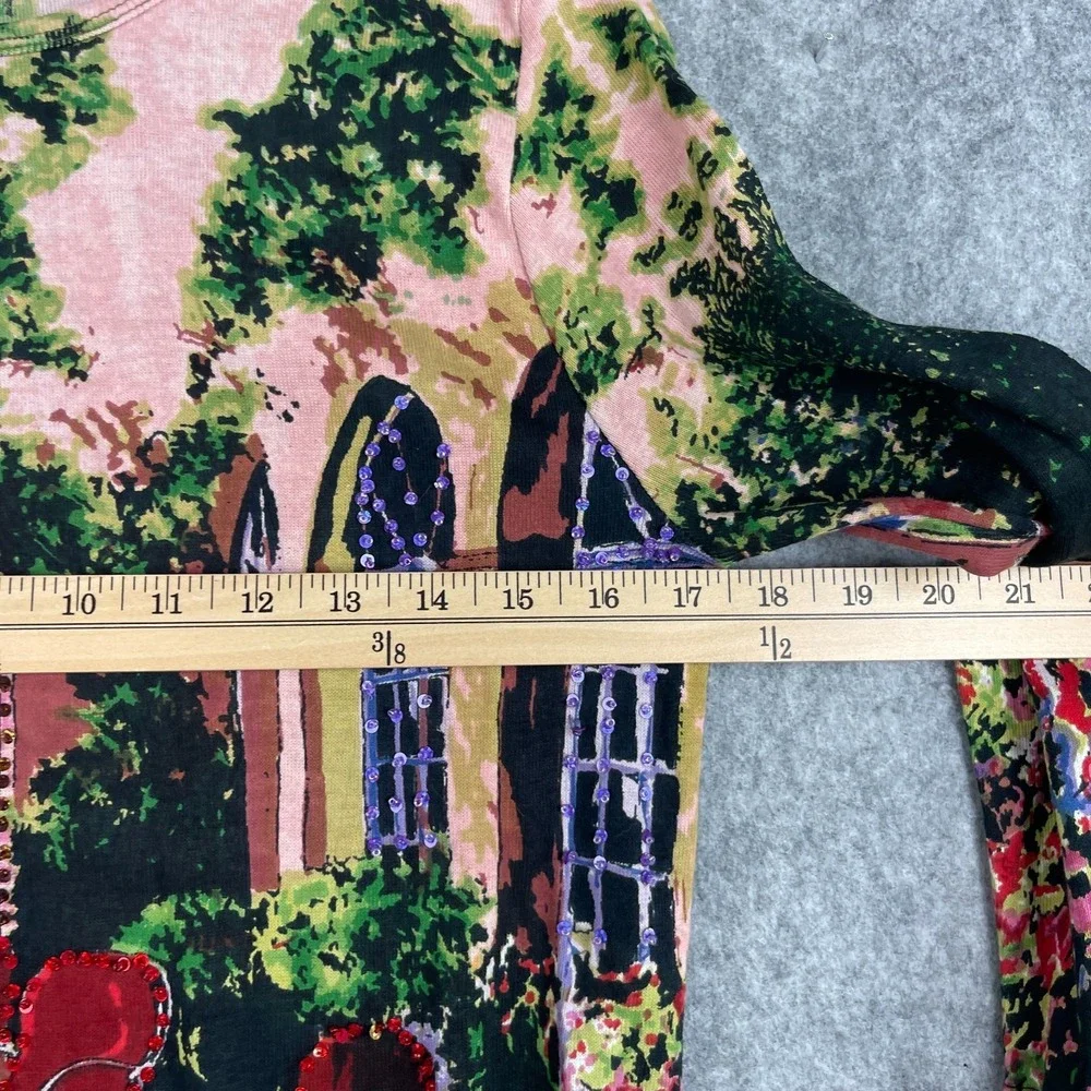 Vintage Take Two Y2K Top Womens Medium Tuscan Patio Scene Sequin Artsy Boho NWT - Picture 8 of 14